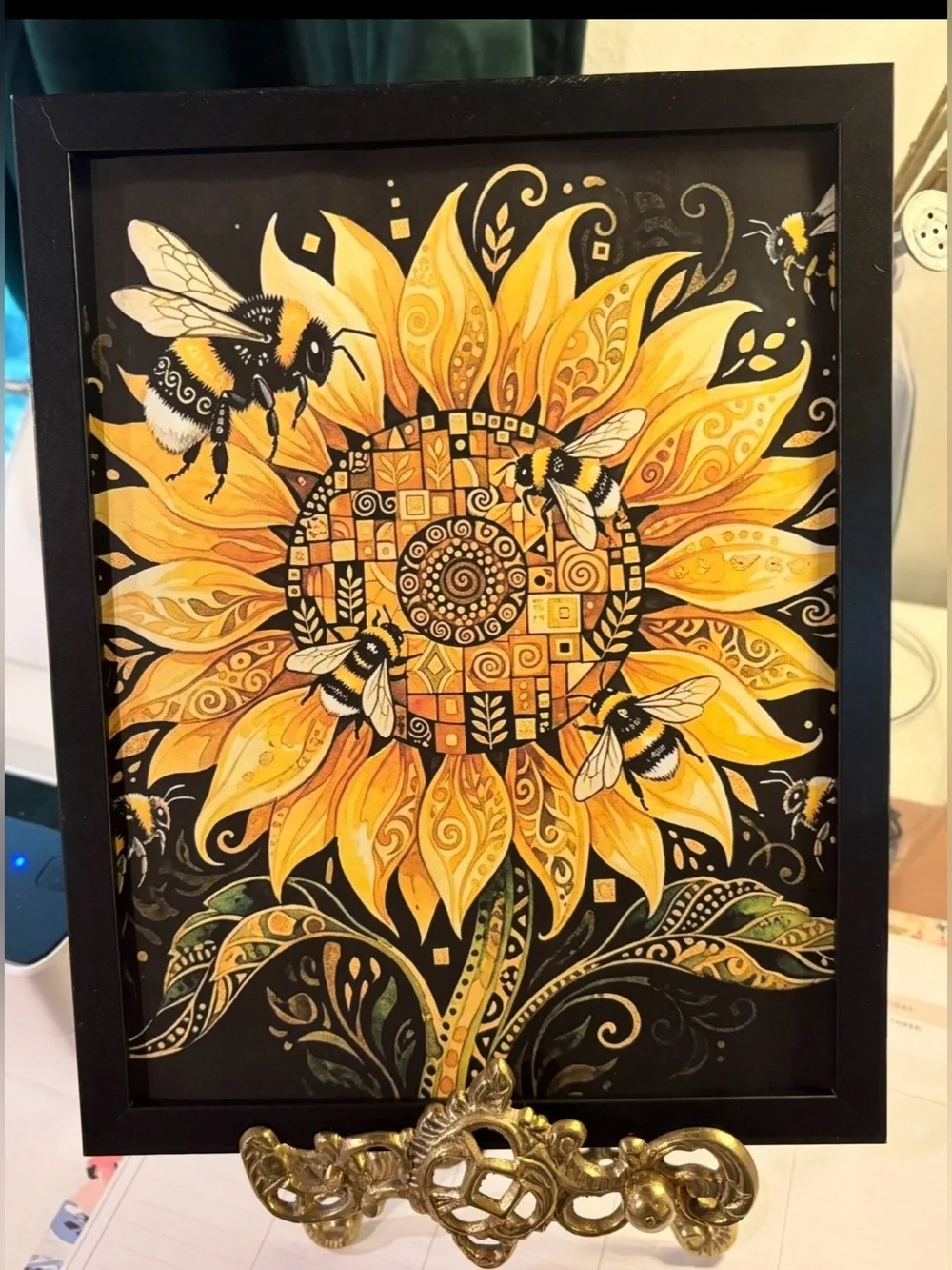 Sunflower & Bees Wall Framed 8x10 Art Print